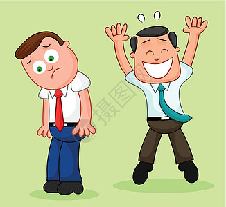 一个快乐 另一个悲哀领带员工商业套装卡通片经理跳跃人士金融工作图片