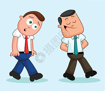 一个走在前面 另一个走在后面人士工作商业卡通片插图金融男人领带套装商务图片