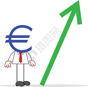 具有欧元首级和欧元价值提升的卡通企业家图片