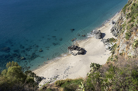 卡拉布里亚沿海及沿海植物群奏鸣曲蓝色海滩太阳石头辣椒游客蜜月长廊图片