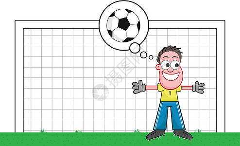 Cartoon 目标守门员思考足球运动员漫画男人玩家锦标赛插图游戏冠军场地图片
