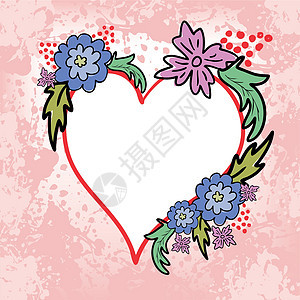 带着鲜花的心植物卡片季节框架礼物花瓣生日阴影写意邀请函图片