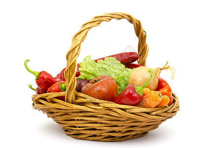 篮子中新鲜蔬菜红色白色食物营养沙拉辣椒季节农场美食水平图片