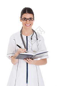 年轻女医生在一本书里闲逛成人治疗卫生女性职业乐器诊所工具保健女士图片