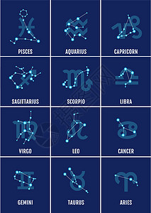 zodiac 符号 矢量图标集收藏蓝色狮子双胞胎天空星星八字日历插图螃蟹图片