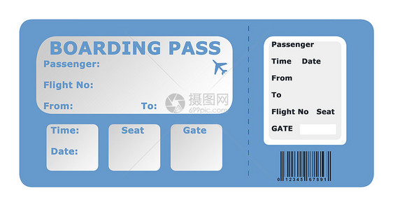 飞机登机牌蓝色图形化插图时间优惠券旅行运输图片