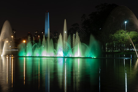 Ibirapuera公园 巴西Sao Paulo建筑学生态反光方尖碑喷泉效果建筑环境旅行彩灯图片