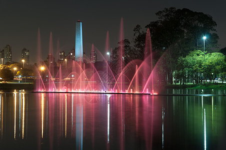 Ibirapuera公园 巴西Sao Paulo反光彩灯生态地标树木建筑学城市旅行圣诞灯光图片