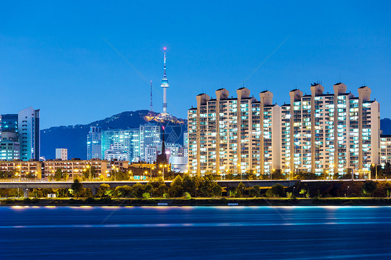 首尔市夜间商业景观办公室海景城市住宅市中心建筑场景公司图片