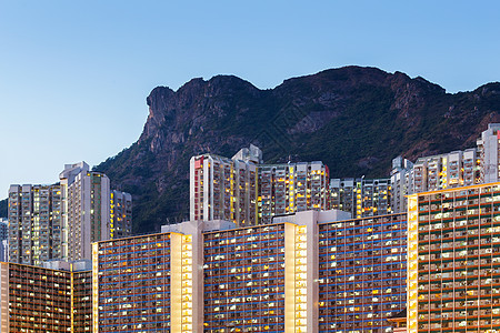 夜里香港市风景狮子景观场景民众岩石住房住宅天际城市人口图片