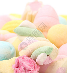 儿童糖果不同颜色的棉花糖特写甜点食物孩子粉色糖果白色绿色小吃水果正方形背景
