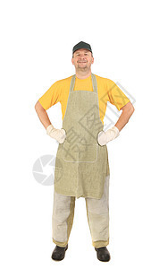 阿普隆人向怀斯特微笑材料男性黄色工作裤子员工文员服务围裙工作室图片