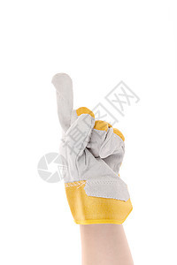 手戴手套显示一个男性拳头手臂工人工作工业灰色手指皮革黄色图片