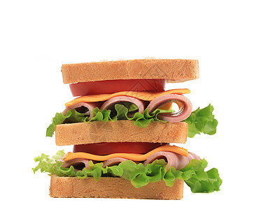 大三明治和新鲜蔬菜食物种子垃圾面包沙拉芝麻熏制火腿家禽小吃图片