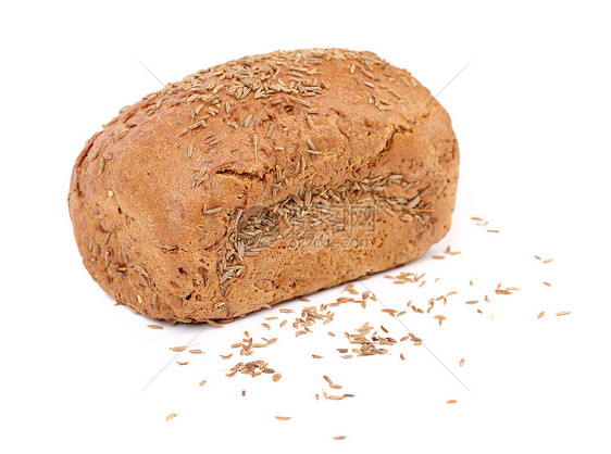 带离家种子的黑麦面包纤维早餐面包饮食糕点内核草本植物脆皮香料棕色图片