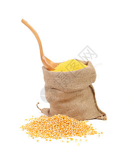 有玉米和面粉的垃圾袋粮食收成节食种子解雇饲料颗粒木头稀饭宏观图片