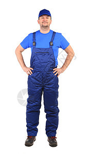穿蓝制服的工人机械腰部工业建筑蓝色身体白色劳动靴子男人图片