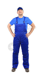 穿蓝制服的工人身体帽子工作劳动建筑机械腰部职业管道蓝色图片