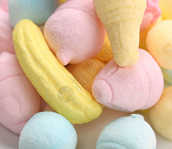 冰淇淋形式的棉花糖软糖绿色甜点食物孩子团体黄色小吃白色粉色图片
