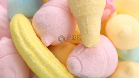 冰淇淋形式的棉花糖小吃垃圾食物水果奶油团体黄色粉色童年软糖图片