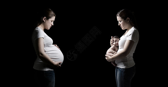 与新生儿怀孕前后和产前及产后的女童图片
