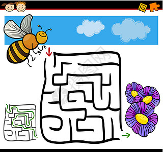 迷宫或迷宫卡通迷宫游戏学校乐趣教育孩子们出口图表墙壁昆虫绘画插图图片