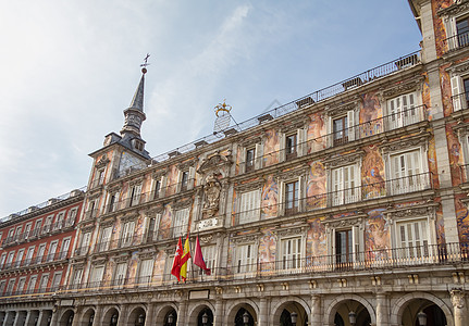西班牙马德里市市长 西班牙广场面包店历史性房子窗户拉丁建筑游客旅游国王正方形地标图片