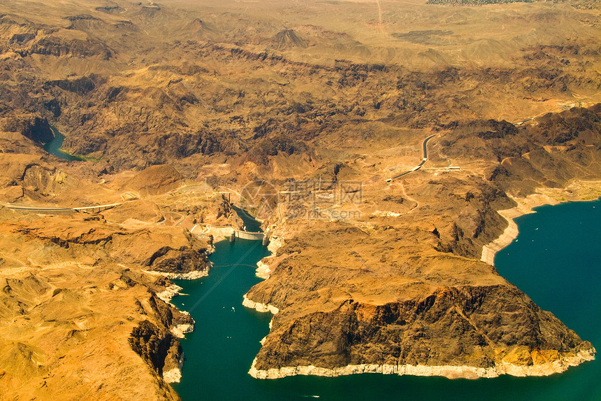 胡佛大坝空中观察天线沙漠水电峡谷力量黑色太阳活力河流发电厂图片