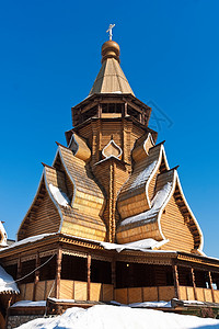 伍德教堂木头天空蓝色建筑学建筑旅行模仿阳光地标文化图片