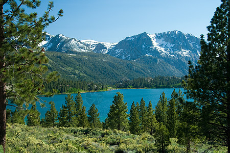 六月环湖针叶顶峰国家环形公园蓝色树木森林山脉图片