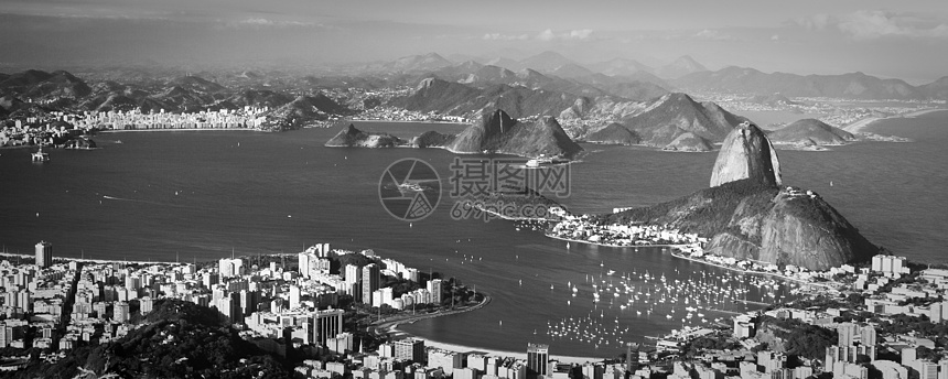 里约热内卢面包城市调子白色海洋海滩山脉黑色风景图片