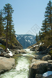 流经森林的河流阳光山谷摄影风景岩石树木山脉场景目的地旅游图片