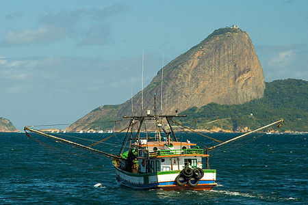 里约热内卢的甘蔗湖山运输方式水平目的地地标海洋旅行水车天空风景图片