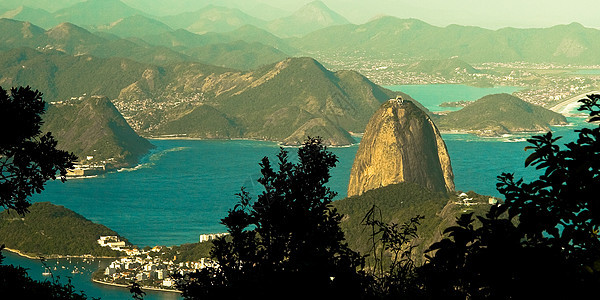 里约热内卢的甘蔗湖山地方城市海洋地标风景水平旅游山脉全景目的地图片