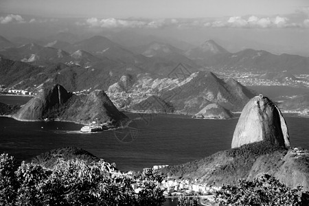 里约热内卢的甘蔗湖山地方目的地旅游风景海洋地标水平黑与白图片