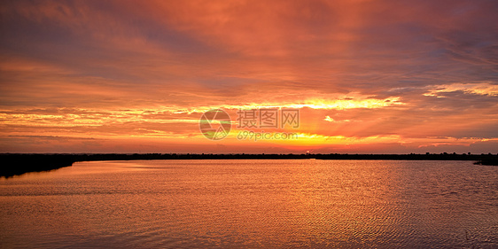 日落海洋旅游风景反射水平目的地橙子全景太阳摄影图片