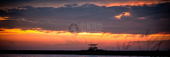 日落水平太阳橙子反射风景全景天空旅游场景摄影图片
