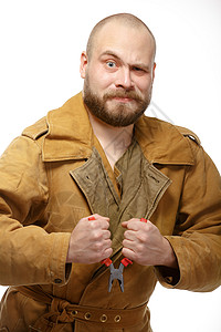 长刀的胡子人男性职业电工建设者红色管道安全技术员工业修理工图片