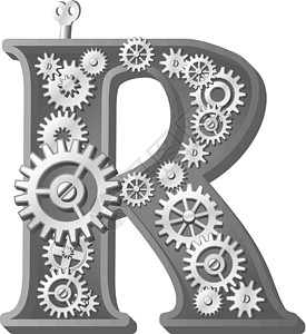 金属朋克机械字母表艺术发条技术手表金属工程车轮齿轮蒸汽引擎插画