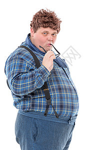 超重肥胖的年轻男子享受乡巴佬男人眼镜图片