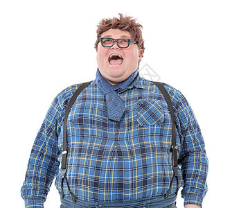 超重肥胖的年轻男子眼镜享受男人乡巴佬图片
