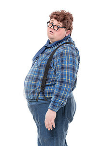 超重肥胖的年轻男子乡巴佬男人眼镜享受图片