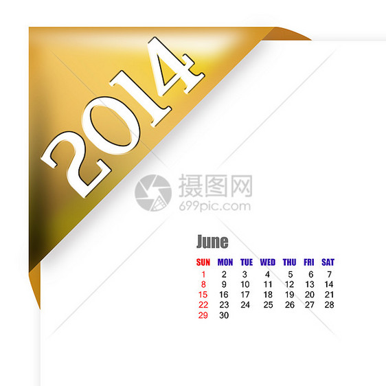 2014年6月日历日记数字红色笔记商业备忘录笔记本插图日程组织图片