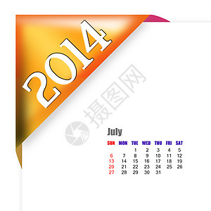 2014年7月日历日记插图公告数字记事本命令组织备忘录红色活页图片