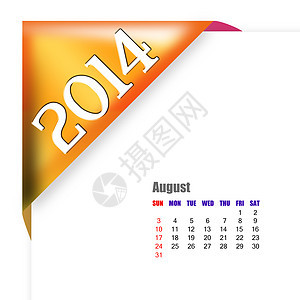 2014年8月日历插图空白记事本备忘录日程办公室活页日记笔记红色图片