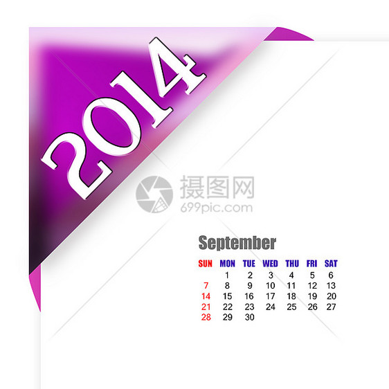 2014年9月日历红色活页备忘录命令数字公告记事本空白组织日程图片