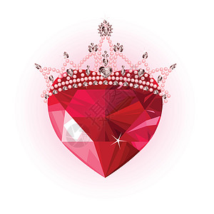 珠宝皇冠带着皇冠的水晶心钻石女王庆典夹子模仿卡片卡通片水晶插图艺术品插画