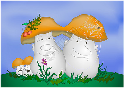 卡通蘑菇草地环境浆果自然森林植物植物群丈夫叶子夫妻图片
