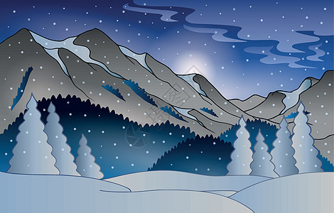 冬季山地景观阴影降雪插图悬崖风景艺术品下雪绘画农村天气图片