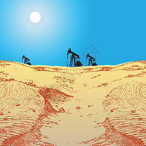 沙漠中的油泵石油管道原油气体活力危机汽油烟雾抽油机太阳图片